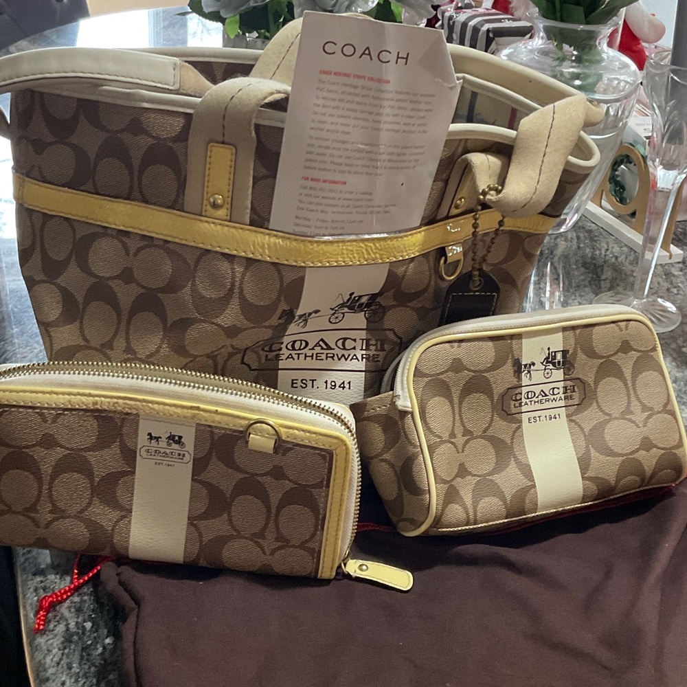 Coach Brown and Cream Tote Bag Set